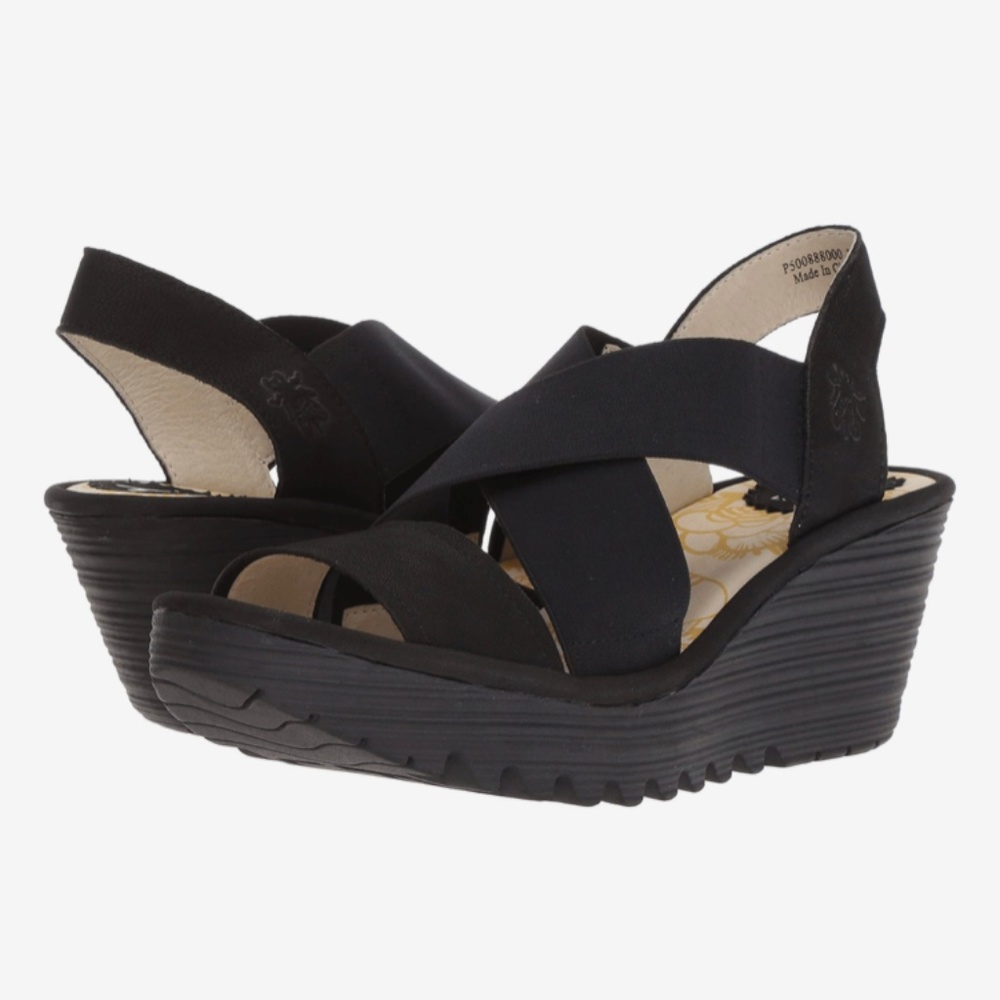 NEW Fly London YAJI888FLY Comfort Black Wedge Sandals EU 40